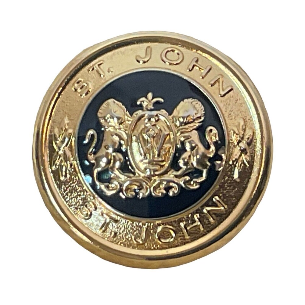 St. John Knits 1" Replacement Button Round Gold Black Enamel Lion Crest